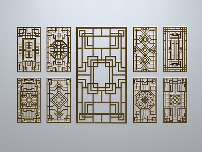 Chinese-style window grilles line silhouette pane window sill border engraved window edge strip construction model