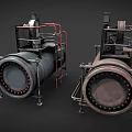 Rustic Industrial Metal Tanks With Red Valves Piping Systems And Protective Grilles