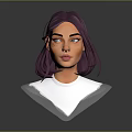 Stylized Female Game Movie Character With Purple Hair And Orange Eyes