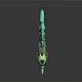 3D Rendered Green Spiked Blade Weapon With Decorative Red Accents And Glowing Green Points