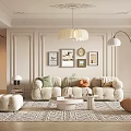 Elegant Living Room Interior With Decorative Walls Ceiling Relief Beige Sofa And Geometric Rug