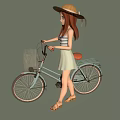 Three Stylish Girls Riding Bicycles With Different Outfits And Hats