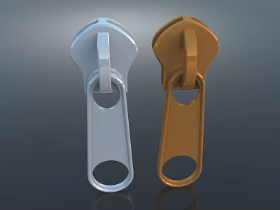 Modern Metal Zipper Pulls in Silver and Gold with Sleek Design Details 3d model