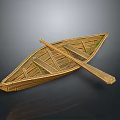 Small Golden Wooden Boat With Paddle And Detailed Wood Grain Design