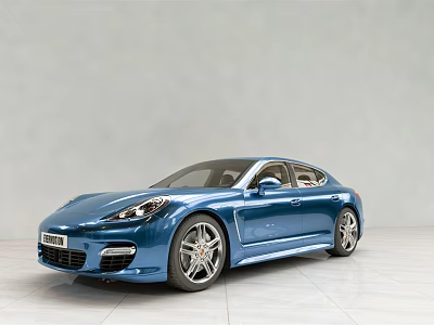 Blue Porsche Panamera Luxury Sedan With Streamlined Design In Indoor 3d model