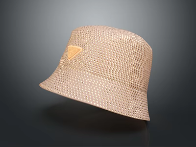 Stylish Beige Woven Bucket Hat With Triangular Logo And Lightweight Design 3d model