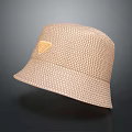 Stylish Beige Woven Bucket Hat With Triangular Logo And Lightweight Design