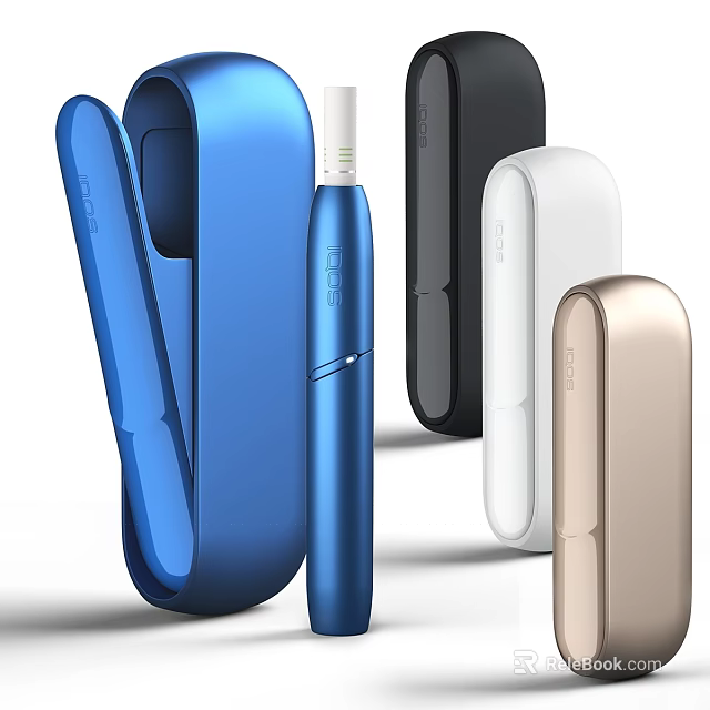Modern E Cigarettes With Protective Cases In Blue Black White Gold Tones 3d model 