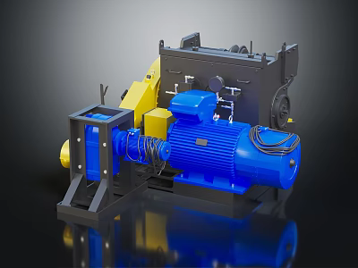 Industrial Machinery Equipment With Blue Electric Motor Yellow Parts And Metal Frame Structure 3d model