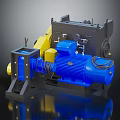 Industrial Machinery Equipment With Blue Electric Motor Yellow Parts And Metal Frame Structure