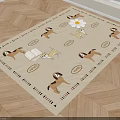 Cute Dog Patterned Square Area Rug Beige Colored with Decorative Elements on Wooden Floor