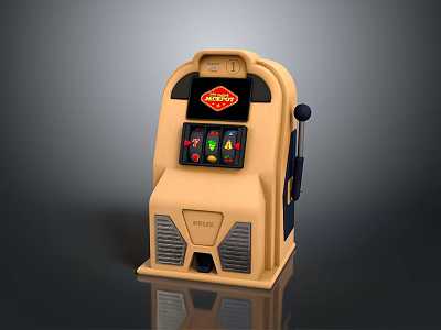 Yellow Slot Machine Electronic Gaming Appliance With Jackpot Logo Control Panel And Lever 3d model