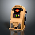 Yellow Slot Machine Electronic Gaming Appliance With Jackpot Logo Control Panel And Lever