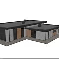 Modern Single Family House Exterior With Flat Roof Large Glass Windows And Wooden Accents
