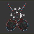 Colorful Red And Blue Badminton Rackets With Crossed Design And Shuttlecocks
