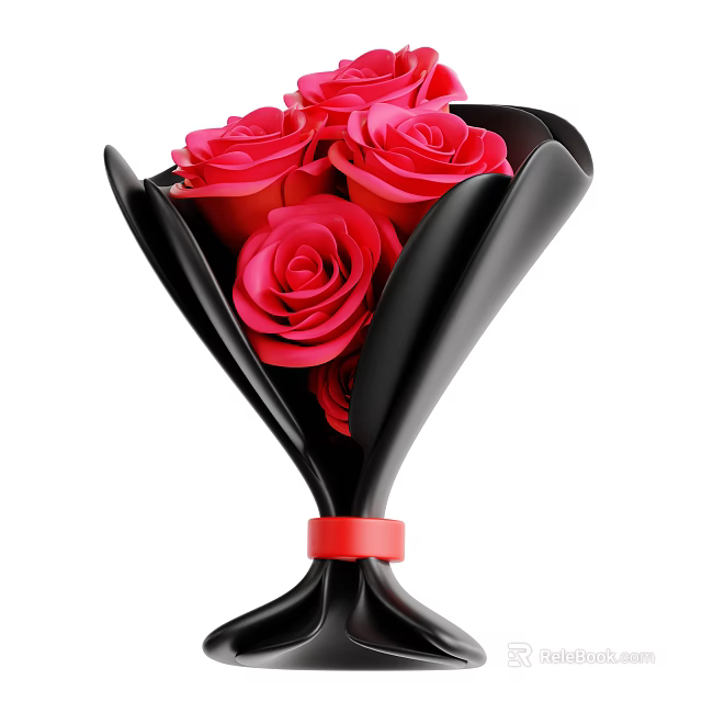 Beautiful Red Roses Arranged in Black Wrapping with Red Ribbon Decoration 3d model 