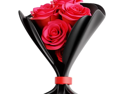 Beautiful Red Roses Arranged in Black Wrapping with Red Ribbon Decoration 3d model
