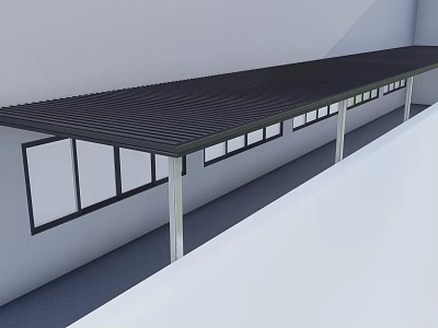Detached Villa Modern Exterior Featuring Long Black Roof Metal Supports And Windows 3d model