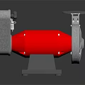 Red Metal Equipment With Grinding Surface And Circular Disc On Stable Base