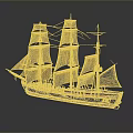 Vintage Sailing Ship With Multiple Masts Large Sails Blue And Purple Hull And Reflection