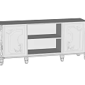 White TV Stand With Carved Details Cabinet Doors And Open Shelf Ornate Legs