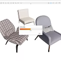 Modern Accent Chairs Collection With Plaid Pattern Light Fabric And Gray Leather Design 3d model