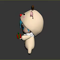 Cute Blue Haired Character in Reindeer Costume Holding Gift Box and Bell