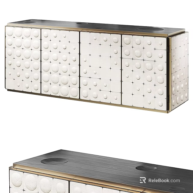 Modern TV Stand With Decorative Circular Patterns And Metallic Frame Design 3d model