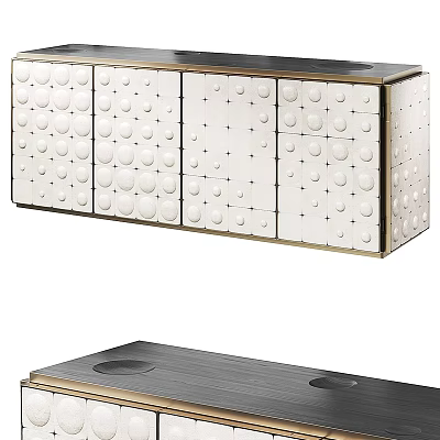Modern TV Stand With Decorative Circular Patterns And Metallic Frame Design 3d model