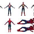Multiple Spider Man Action Figures With Different Suits Standing And Lying