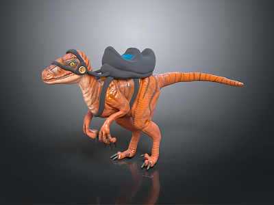Orange Striped Dinosaur Character Wearing Black Hat And Blue Accented Saddle 3d model