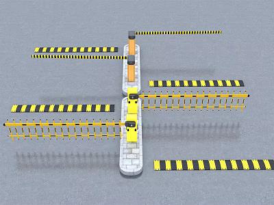 Traffic Barrier Gate With Yellow Black Striped Rails Control Box And Concrete Base 3d model