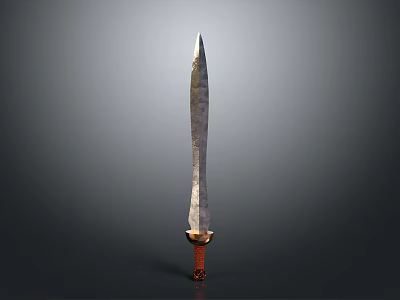 Sword With Silver Textured Blade Brown Handle And Red Accents On Gray Gradient Background 3d model