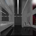 Modern Public Restroom Design Featuring Marble Walls Mirrors Washbasins Urinal Stalls And Recessed Lighting