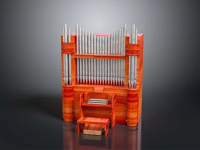 Detailed Wooden Pipe Organ Featuring Metal Pipes Keyboard And Pedals Structure 3d model