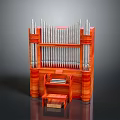Detailed Wooden Pipe Organ Featuring Metal Pipes Keyboard And Pedals Structure