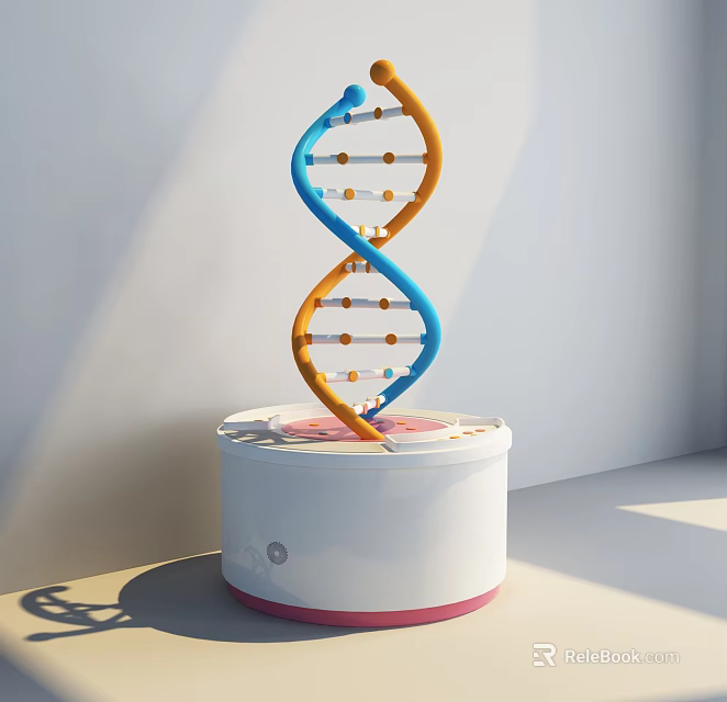 Science and Technology Exhibition Hall Displaying Blue and Orange DNA Model on White Base 3d model 