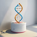 Science and Technology Exhibition Hall Displaying Blue and Orange DNA Model on White Base