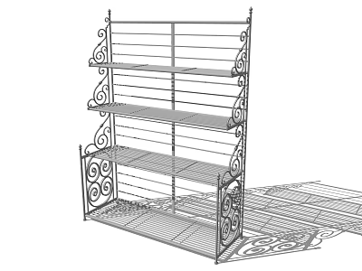 Metal Bookshelf With Ornate Scrollwork Design And Multiple Shelves Structure Details 3d model