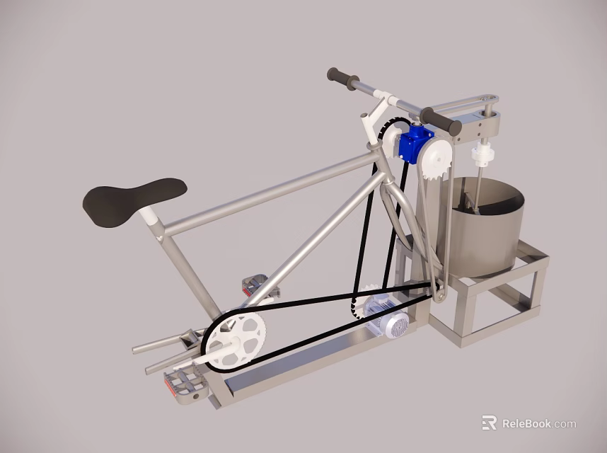 Manual Operated Mechanical Device With Metal Frame Seat Pedals And Mixing Bucket 3d model 