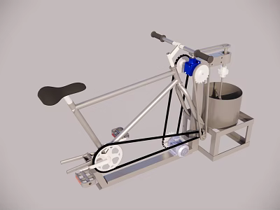 Manual Operated Mechanical Device With Metal Frame Seat Pedals And Mixing Bucket 3d model