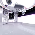 Futuristic Illuminated Curved Structure With Central Tech Device And Modern Design