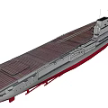 Gray Hull Red Bottom Warship With Long Deck And Naval Superstructure 3d model