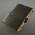 Antique Leather Bound Book With Dark Cover Metal Clasp And Yellowed Pages 3d model