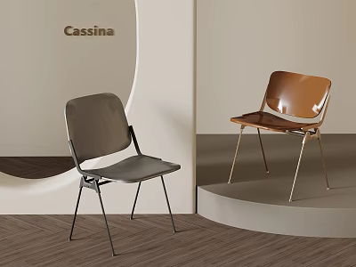Modern Cassina Chairs With Gray And Brown Designs On Minimalist Display Platform 3d model