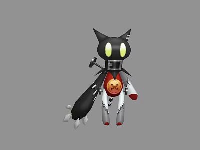 Black Cat Like Game And Movie Character With Yellow Eyes Red Heart And Spiked Tail 3d model