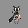Black Cat Like Game And Movie Character With Yellow Eyes Red Heart And Spiked Tail