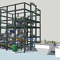 Industrial Equipment In Multi Layer Steel Structure Facility With Machinery Piping And Storage Tanks