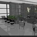 Elegant Restaurant Interior With White Columns Black Piano Circular Stage Wooden Partitions And Tables Chairs