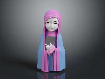 Ariyala Character In Pink Headscarf Blue Robe Holding Gray Book With Sad Expression 3d model
